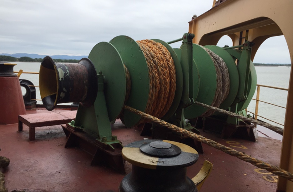 Mooring winch system on ship.